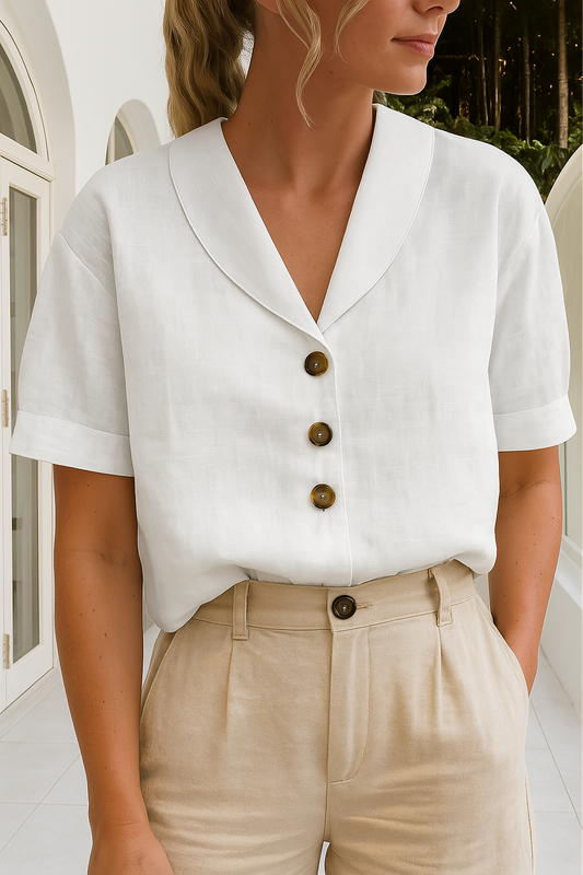 Dames T-shirt katoen-linnen – ademend zomershirt met envelophals