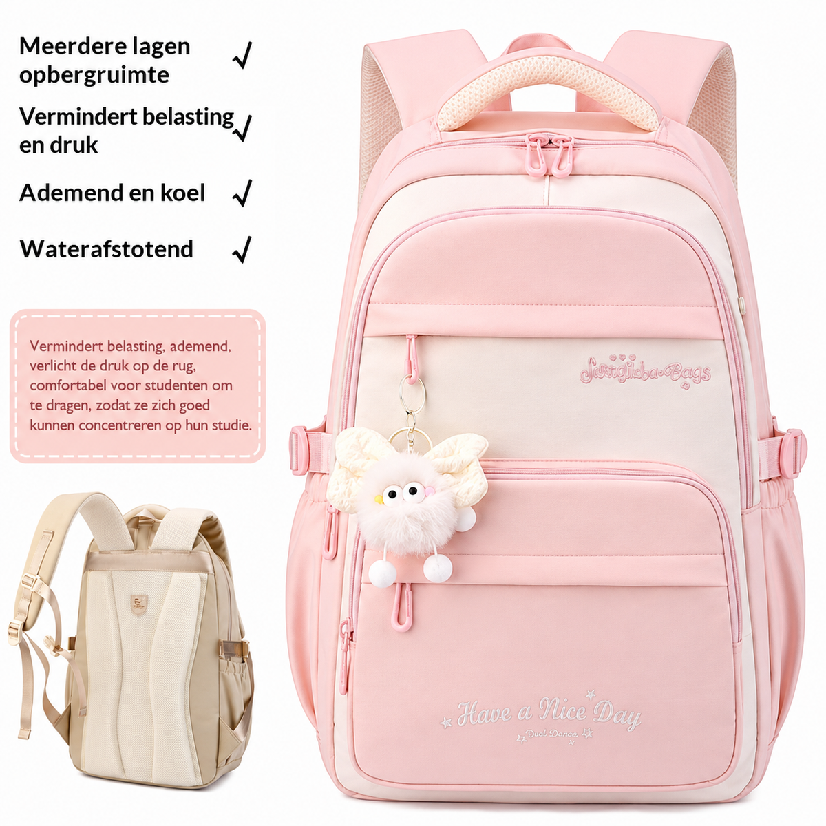 Driedelige Schooltas Set met Cartoonprint - Rugzak, Etui en Accessoires