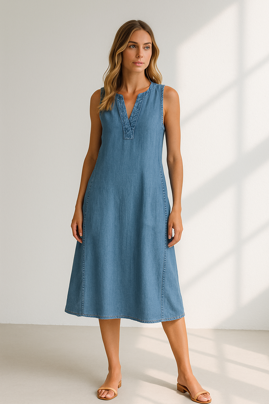 BreezyDenim Mouwloze Zomerjurk met V-Hals en Zijzakken
