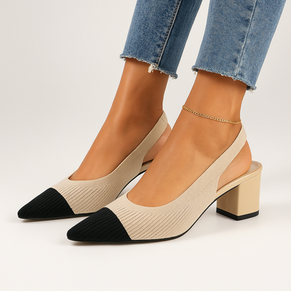Eleganza Puntige Slingback Hakken met Blokhak en Comfortband