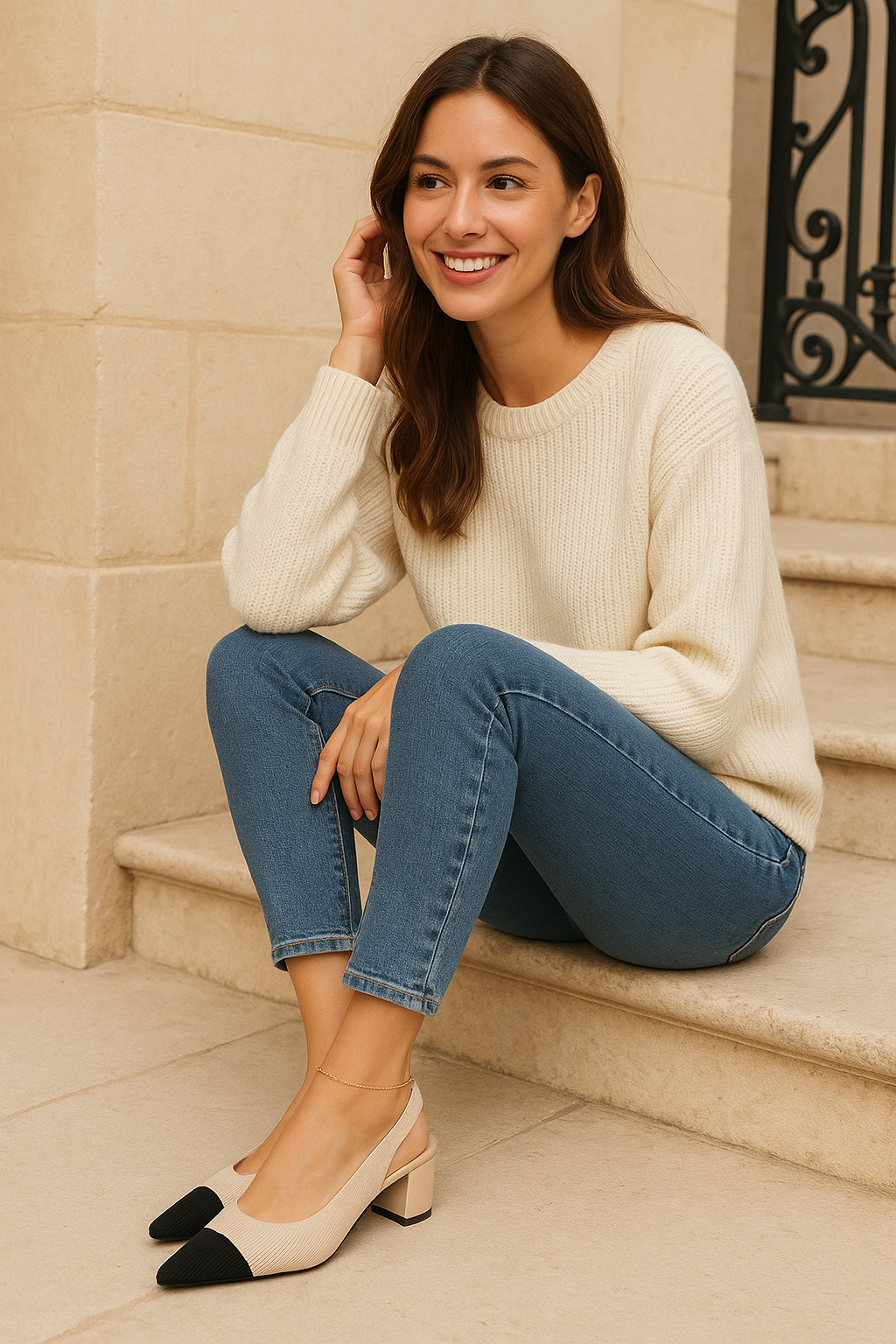 Eleganza Puntige Slingback Hakken met Blokhak en Comfortband