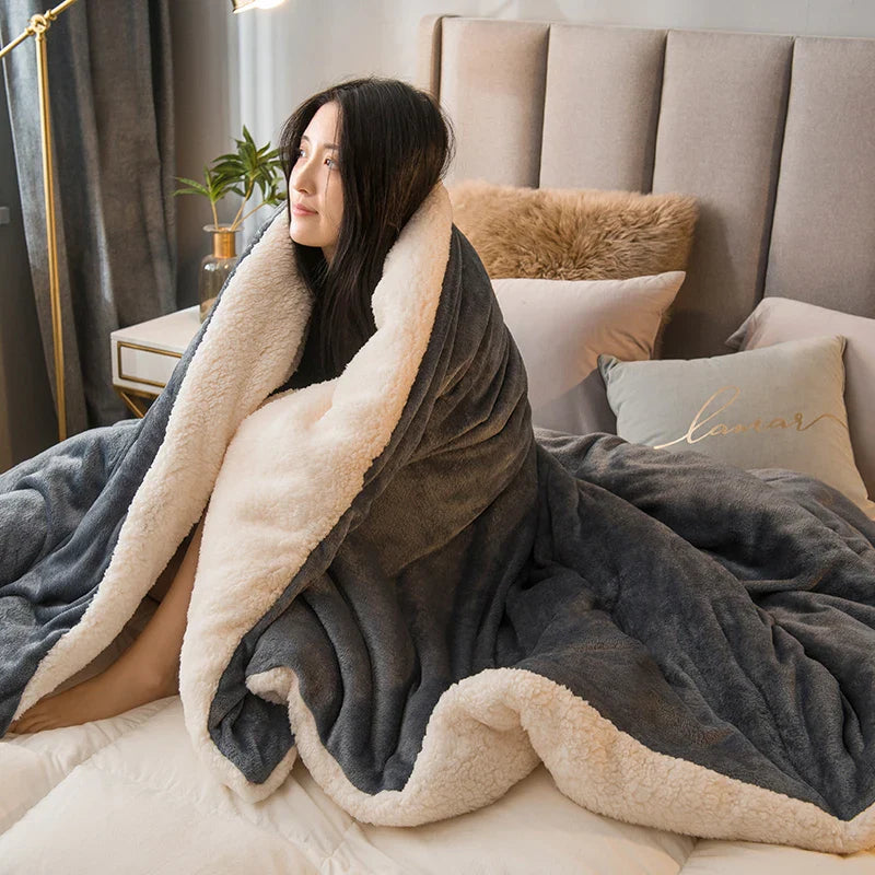 CozyNest Dubbelzijdige Wollen Deken – Flanel & Kasjmier Warmtedeken voor de Winter