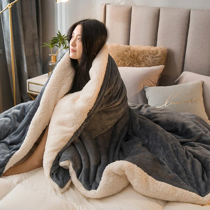 CozyNest Dubbelzijdige Wollen Deken – Flanel & Kasjmier Warmtedeken voor de Winter