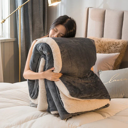 CozyNest Dubbelzijdige Wollen Deken – Flanel & Kasjmier Warmtedeken voor de Winter