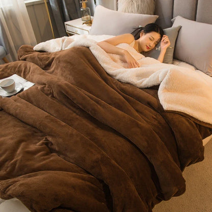 CozyNest Dubbelzijdige Wollen Deken – Flanel & Kasjmier Warmtedeken voor de Winter