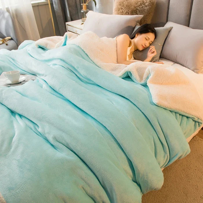 CozyNest Dubbelzijdige Wollen Deken – Flanel & Kasjmier Warmtedeken voor de Winter