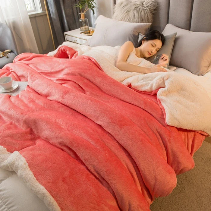 CozyNest Dubbelzijdige Wollen Deken – Flanel & Kasjmier Warmtedeken voor de Winter