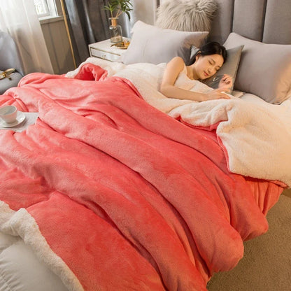 CozyNest Dubbelzijdige Wollen Deken – Flanel & Kasjmier Warmtedeken voor de Winter
