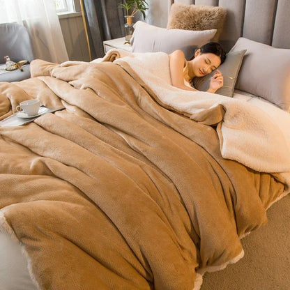 CozyNest Dubbelzijdige Wollen Deken – Flanel & Kasjmier Warmtedeken voor de Winter