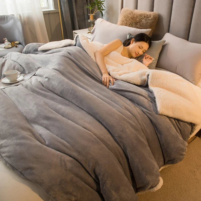 CozyNest Dubbelzijdige Wollen Deken – Flanel & Kasjmier Warmtedeken voor de Winter