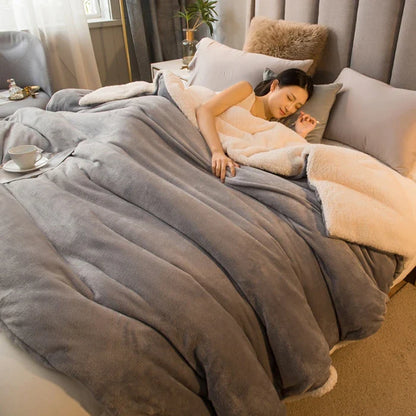 CozyNest Dubbelzijdige Wollen Deken – Flanel & Kasjmier Warmtedeken voor de Winter