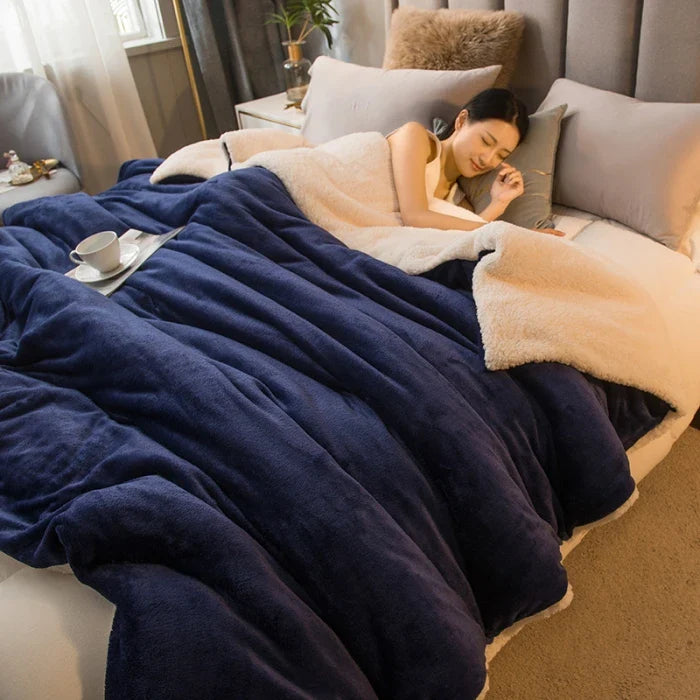 CozyNest Dubbelzijdige Wollen Deken – Flanel & Kasjmier Warmtedeken voor de Winter