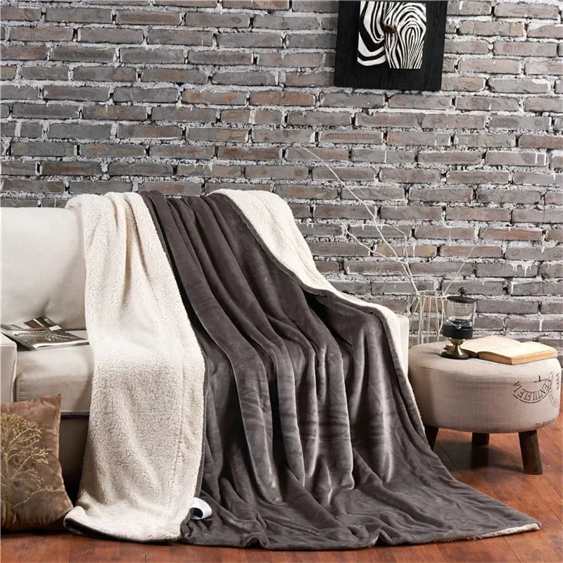 CozyNest Dubbelzijdige Wollen Deken – Flanel & Kasjmier Warmtedeken voor de Winter
