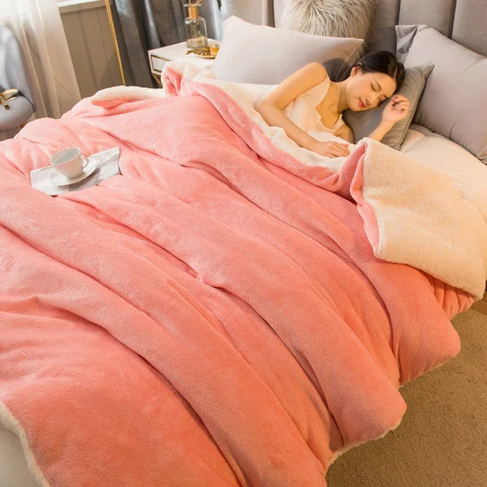 CozyNest Dubbelzijdige Wollen Deken – Flanel & Kasjmier Warmtedeken voor de Winter