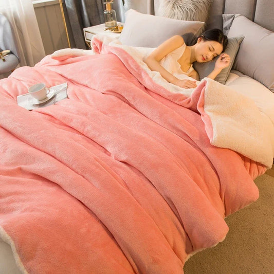 CozyNest Dubbelzijdige Wollen Deken – Flanel & Kasjmier Warmtedeken voor de Winter