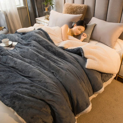 CozyNest Dubbelzijdige Wollen Deken – Flanel & Kasjmier Warmtedeken voor de Winter