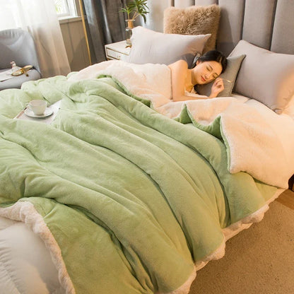 CozyNest Dubbelzijdige Wollen Deken – Flanel & Kasjmier Warmtedeken voor de Winter