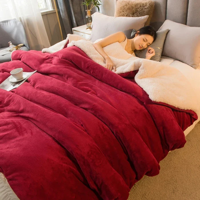 CozyNest Dubbelzijdige Wollen Deken – Flanel & Kasjmier Warmtedeken voor de Winter