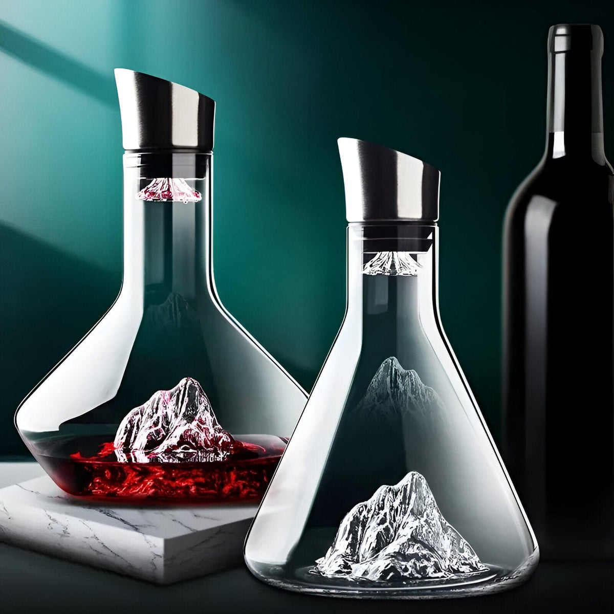 Kristallen Wijn-Dekanter met Bergkristal-Design | Handgemaakt loodvrij kristalglas | Lucht- & filtersysteem | 1500ml