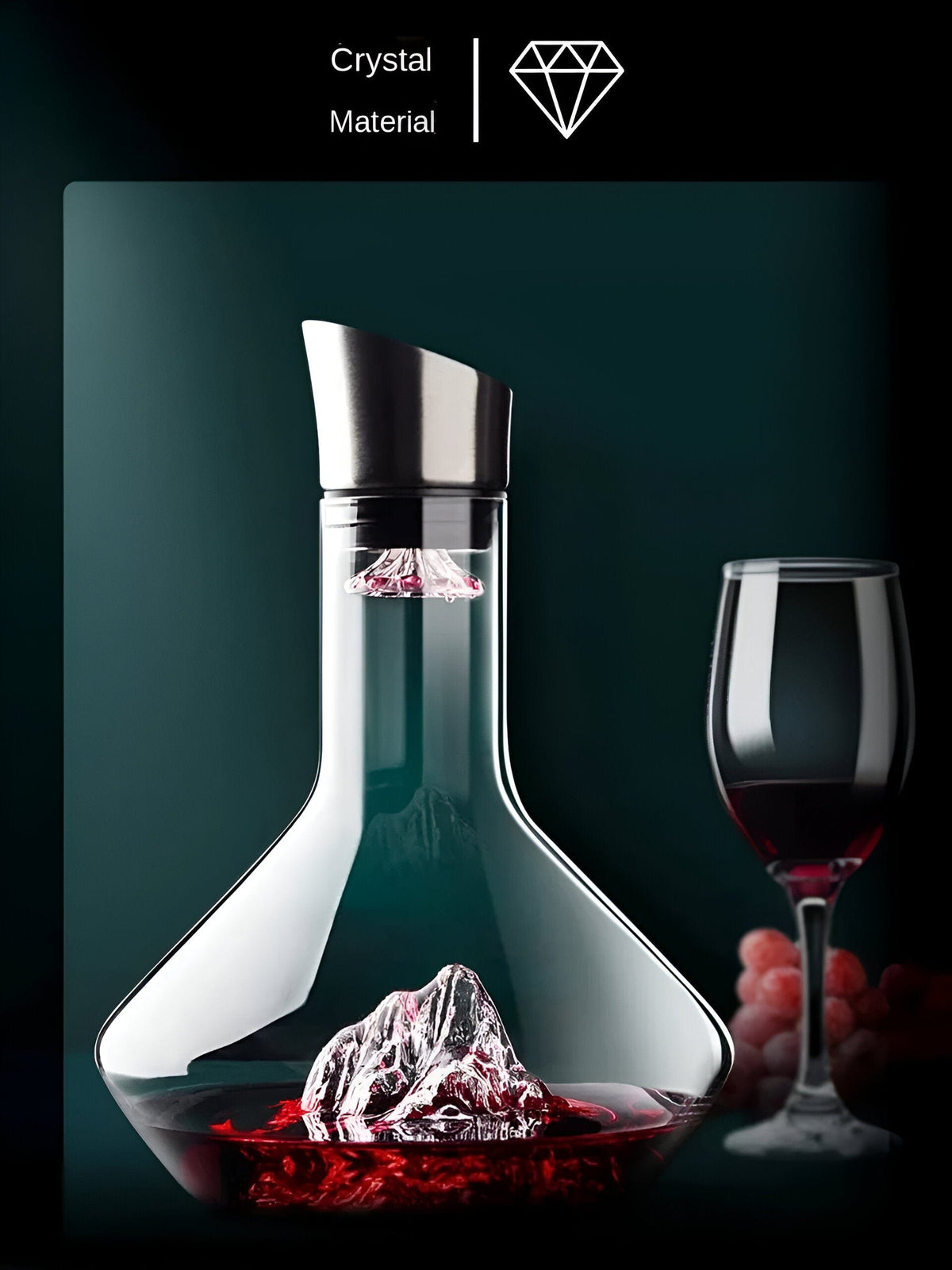Kristallen Wijn-Dekanter met Bergkristal-Design | Handgemaakt loodvrij kristalglas | Lucht- & filtersysteem | 1500ml