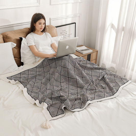 GeoComfort Fleece Deken – Zacht Lichtgewicht Polyester met Moderne Print