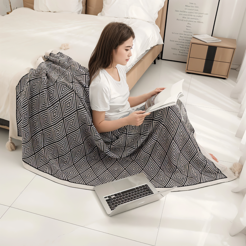 GeoComfort Fleece Deken – Zacht Lichtgewicht Polyester met Moderne Print