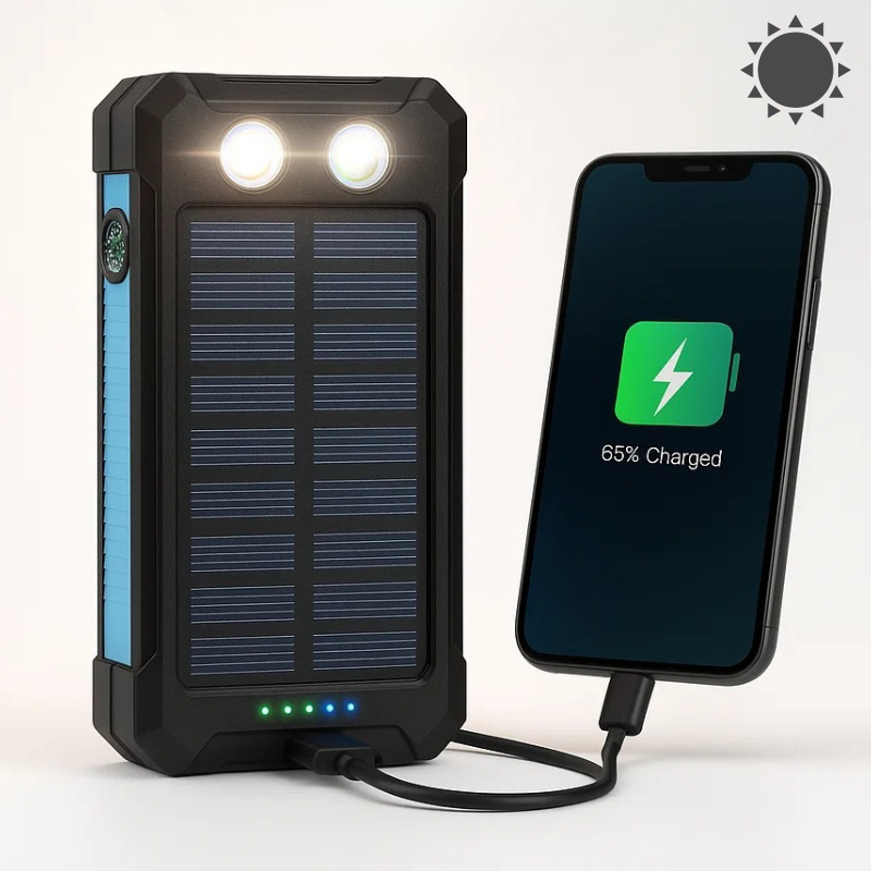 Zonne-energie Powerbank 500000mAh Waterdicht met Dual USB en LED Zaklamp