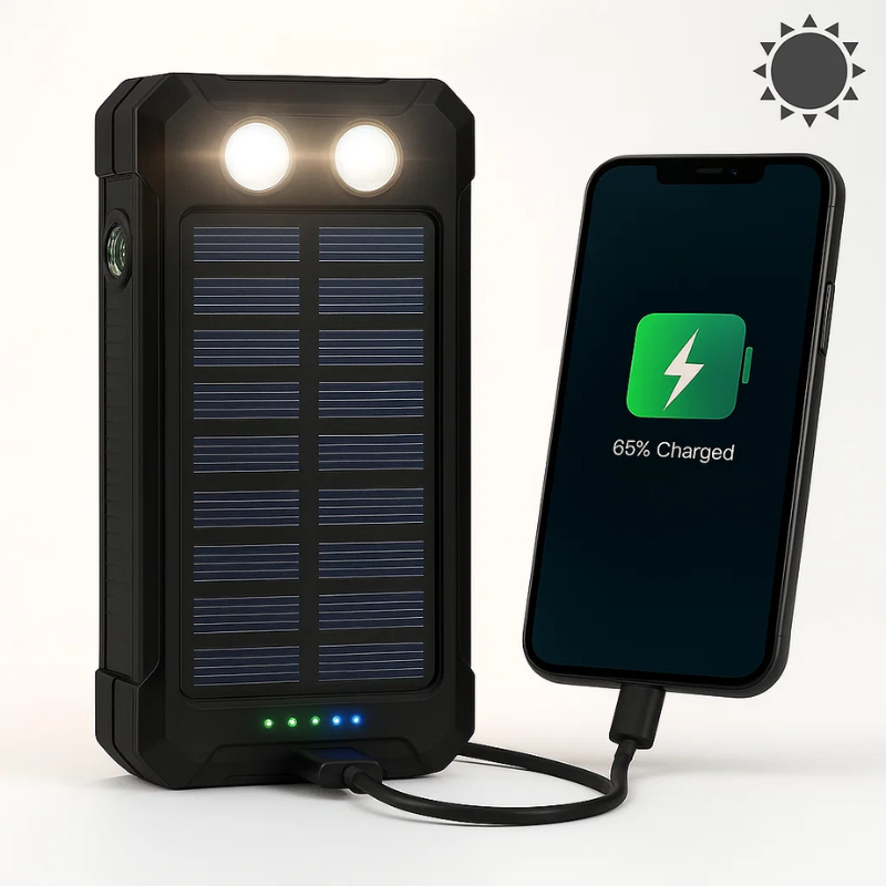 Zonne-energie Powerbank 500000mAh Waterdicht met Dual USB en LED Zaklamp