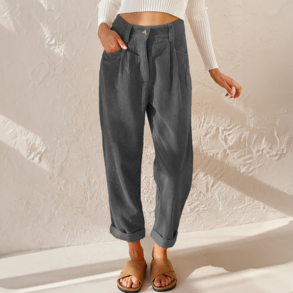 Comfort Chic Damescorduroy Broek met Rechte Pijpen