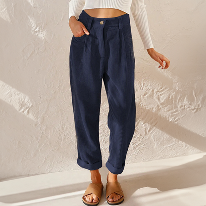 Comfort Chic Damescorduroy Broek met Rechte Pijpen