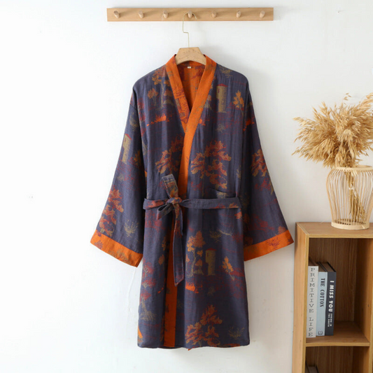 Zachte Katoenen Kimono Badjas – Unisex Retro Ontwerp