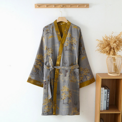 Zachte Katoenen Kimono Badjas – Unisex Retro Ontwerp