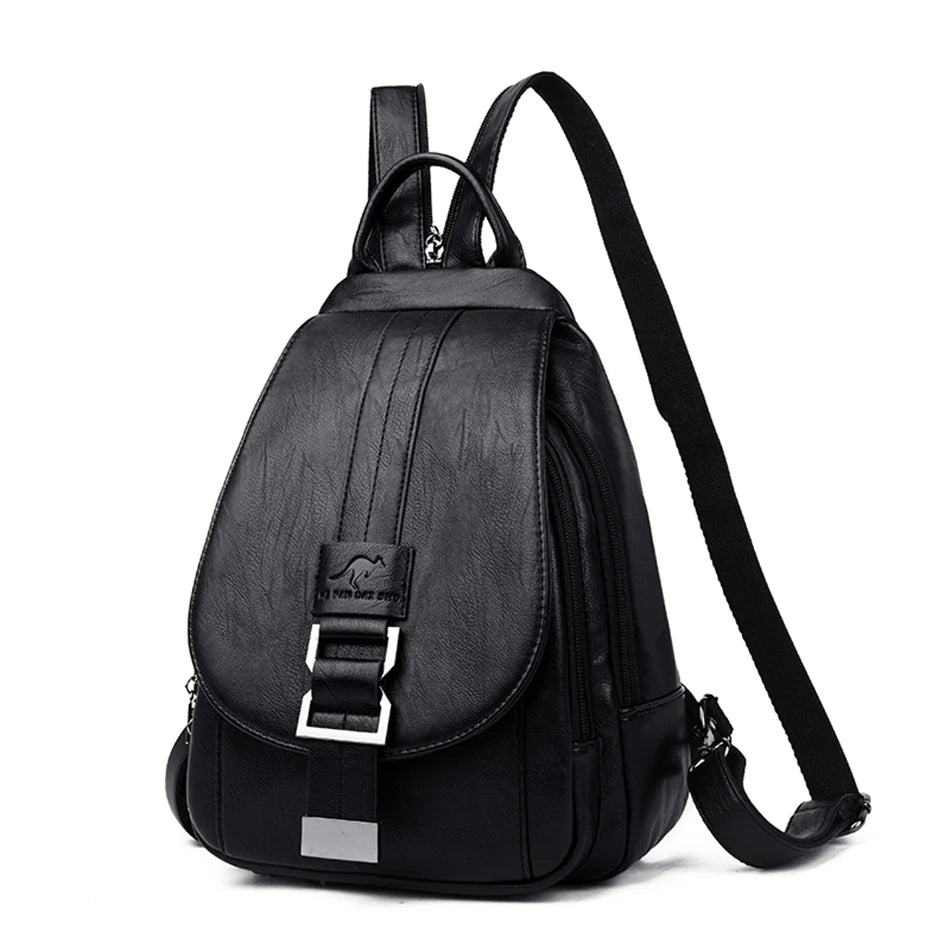 Dames Leren Rugzak met Anti Diefstal Vak en Compact Design