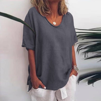 EasyFlow Loose Fit Top met Ronde Hals en Afgeronde Zoom