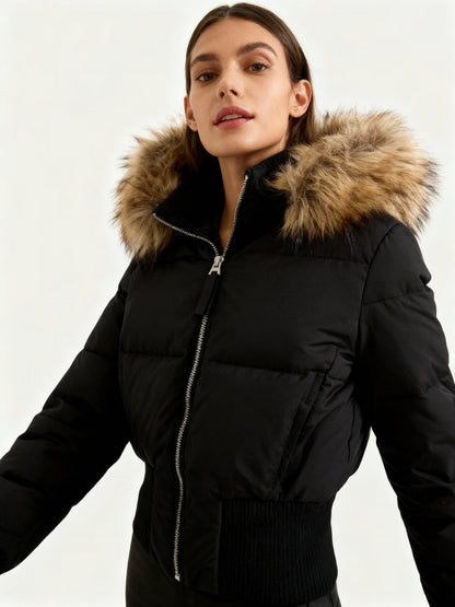 Gevoerde Dameswinterjas Novena – Warme Cropped Jas met Capuchon
