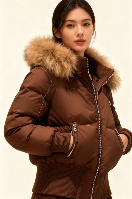 Gevoerde Dameswinterjas Novena – Warme Cropped Jas met Capuchon