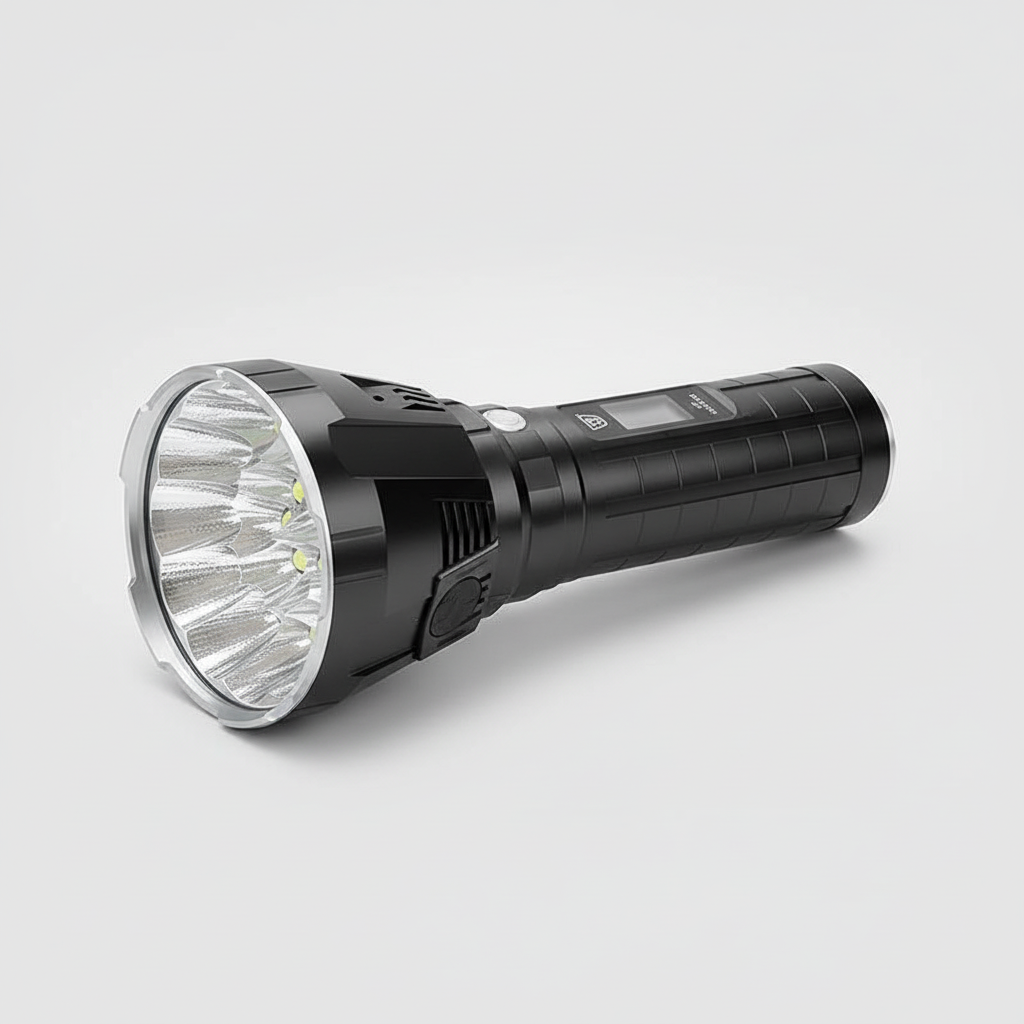 Professionele High-Performance LED-Zaklamp met Actieve Koeling | 100.000 Lumen | 2.350m Bereik | 18x CREE XHP70.2 | OLED-Display | IP68