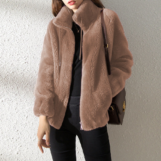 CozyCharm Dames Teddy Jas – Warme Fleecejas met Rits en Trekkoord