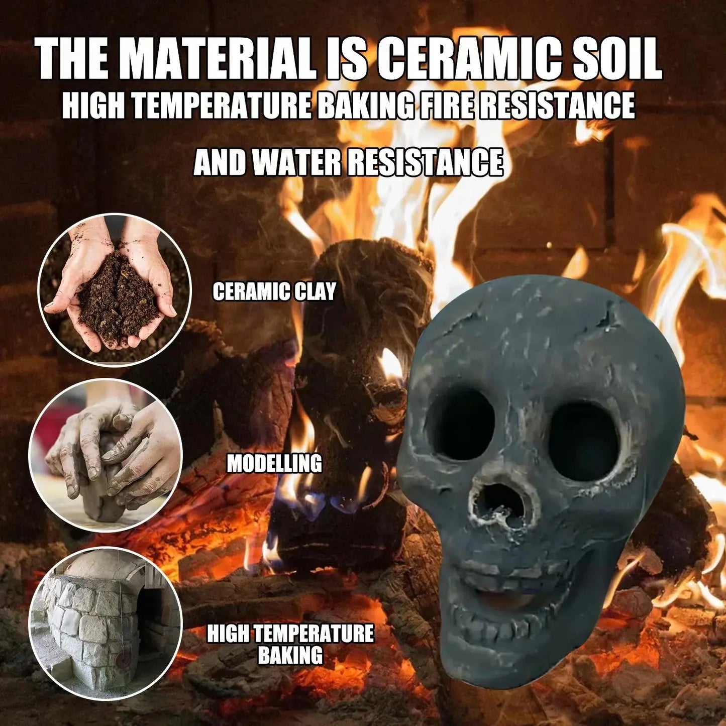 SkullFire Ornament – Vuurvast Schedelbeeldje van Hars voor Gothic & Halloween Decoratie