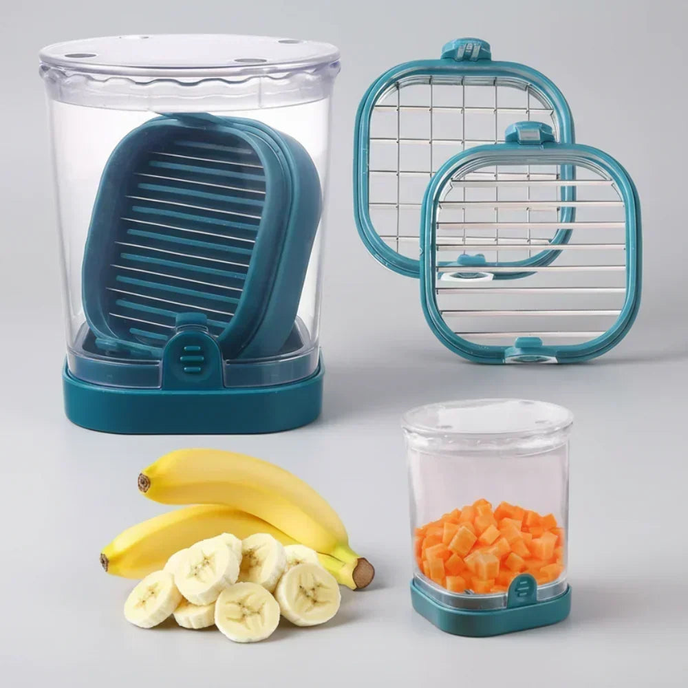 Multifunctionele Fruitsnijder met Opvangbak en Verwisselbare Messen