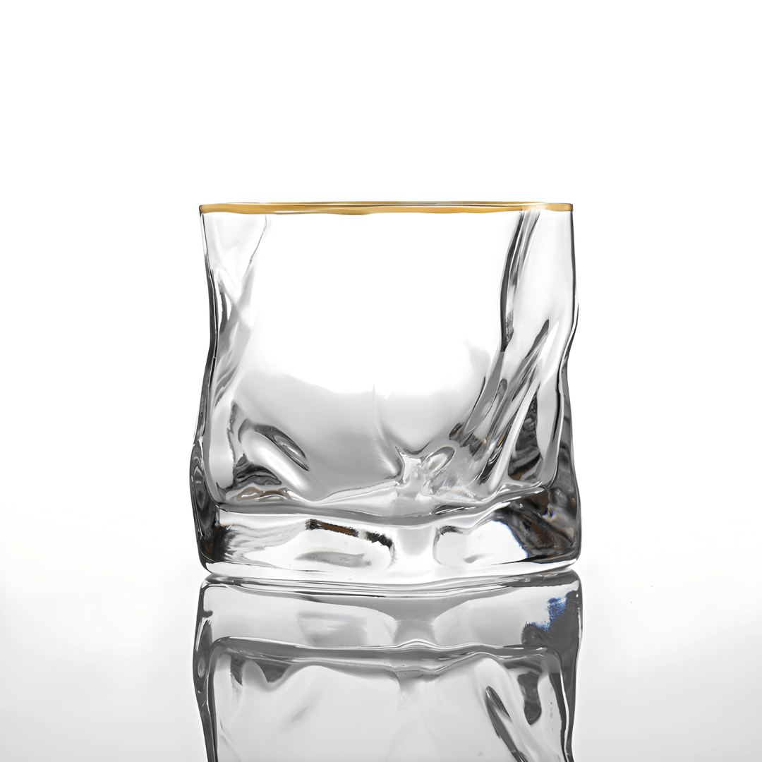 Japans Kristallen Whiskyglas met Goudaccent – Premium Reliëfstructuur
