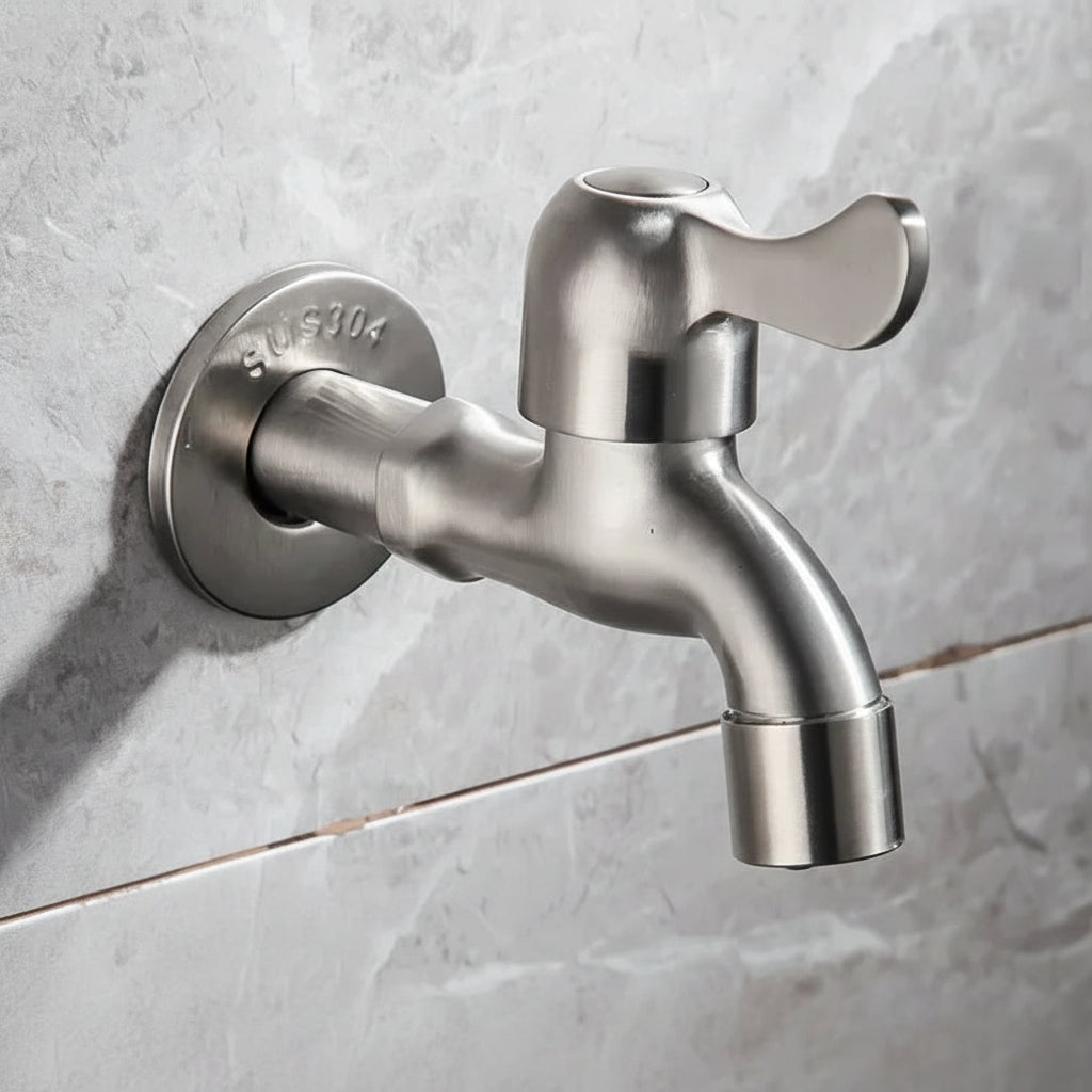 Wandmontage RVS kraan – RVS 304, G1/2 aansluiting en flexibele aansluiting