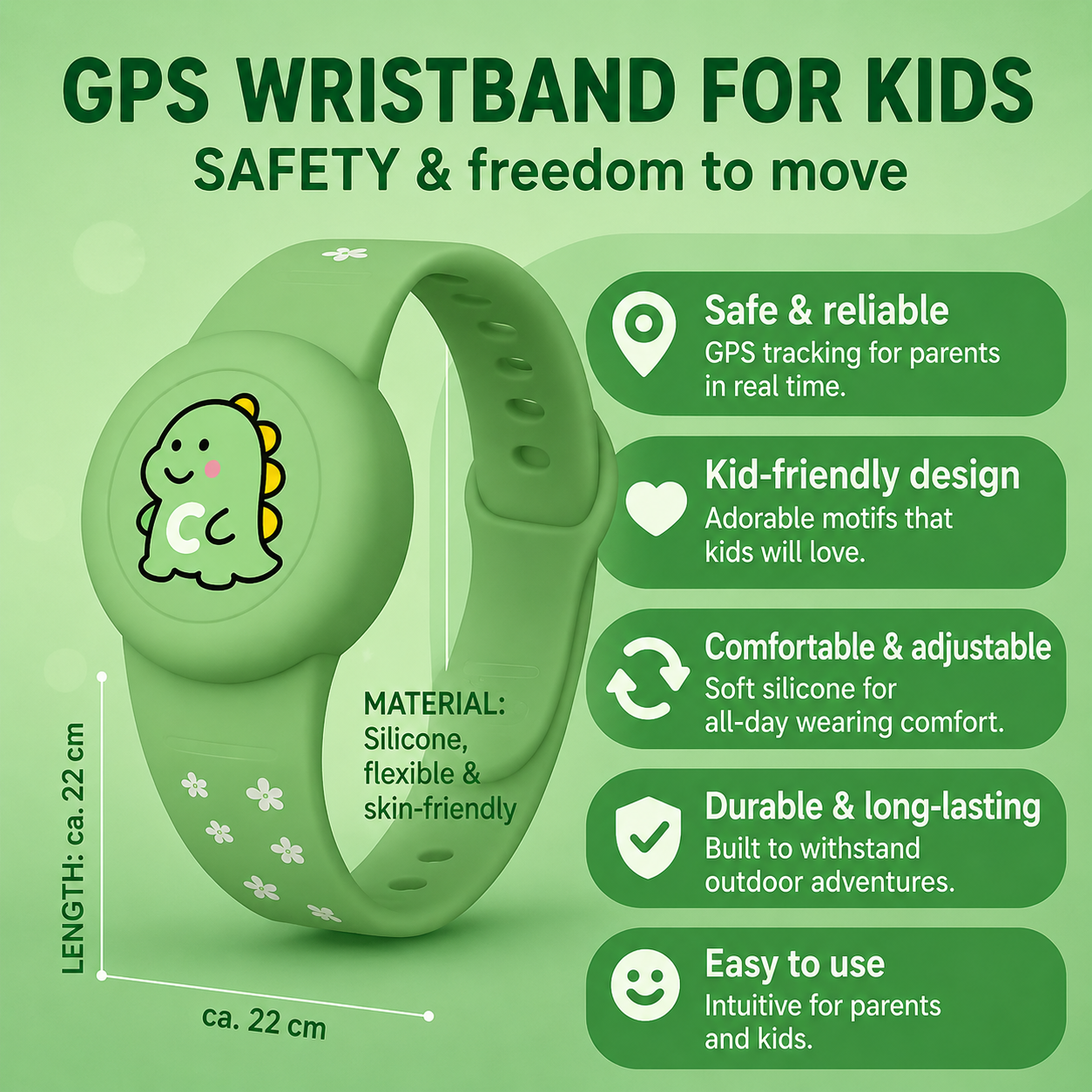 SafeTrail Kinder Trackerarmband met Verstelbare Siliconenband