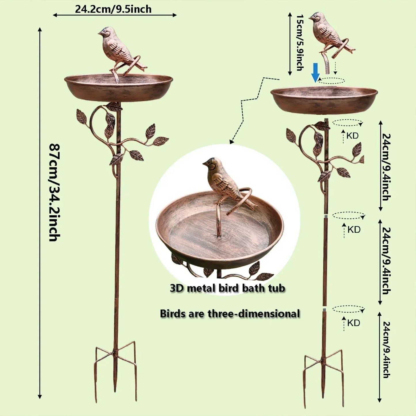 NaturaVogel Decoratief Vogelbad met Metalen Grondspies