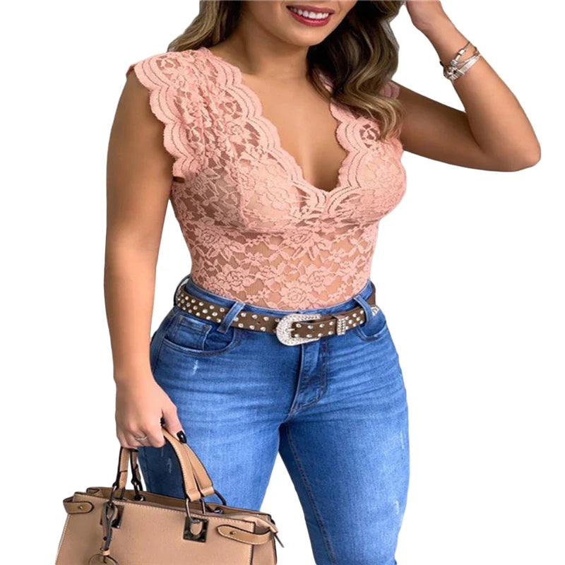 Gele Kanten Top voor Dames – Zomerse Kanten Blouse voor een Vrouwelijke en Elegante Look