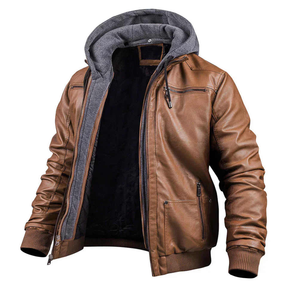 Geremy - Stijlvolle Premium Leren Winterjas met Capuchon