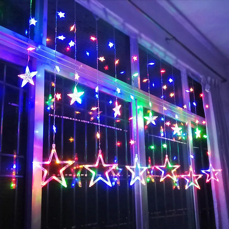 Sterren LED-gordijnslinger warm wit – feestelijke verlichting voor binnen en buiten