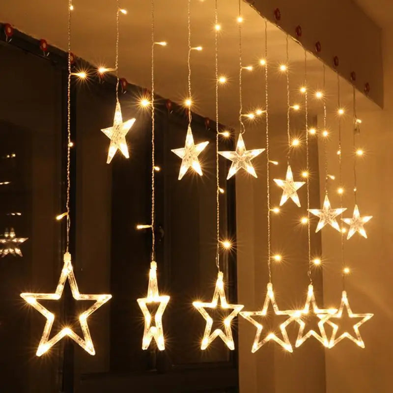 Sterren LED-gordijnslinger warm wit – feestelijke verlichting voor binnen en buiten