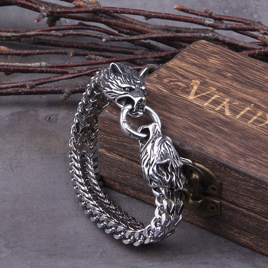 Zilveren Viking Armband "WolfBand" – Handgemaakt met Fenrir-Motief