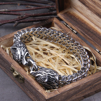 Zilveren Viking Armband "WolfBand" – Handgemaakt met Fenrir-Motief